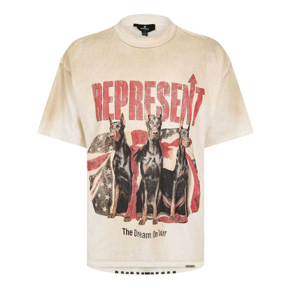 Washed-Ecru - Front - Represent Mens Logo Oversized T-Shirt