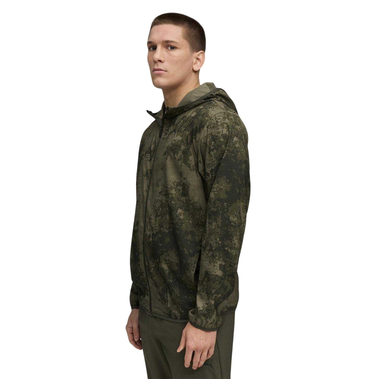 Dark Olive - Side - Puma Mens Monay Camo Hooded Jacket