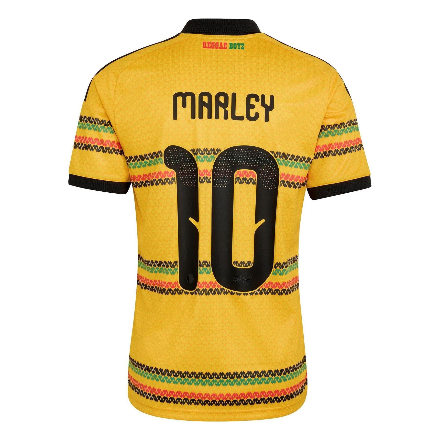 Gold-Green - Back - Adidas Mens Bob Marley 2026 Jamaica Home Shirt