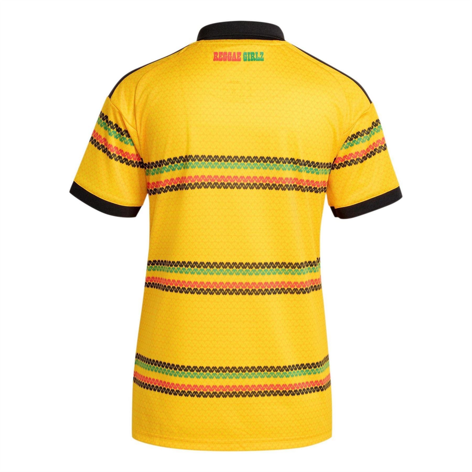 Gold-Green - Back - Adidas Womens-Ladies Bob Marley 2026 Jamaica Home Shirt