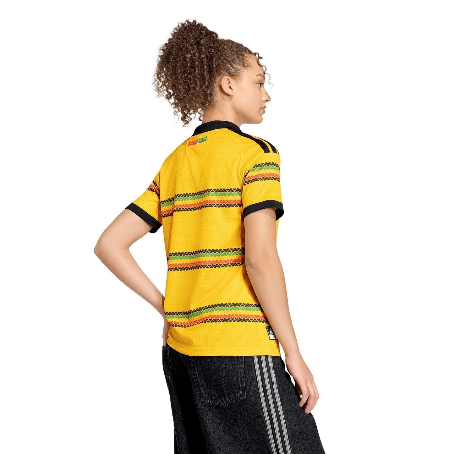 Gold-Green - Pack Shot - Adidas Womens-Ladies Bob Marley 2026 Jamaica Home Shirt