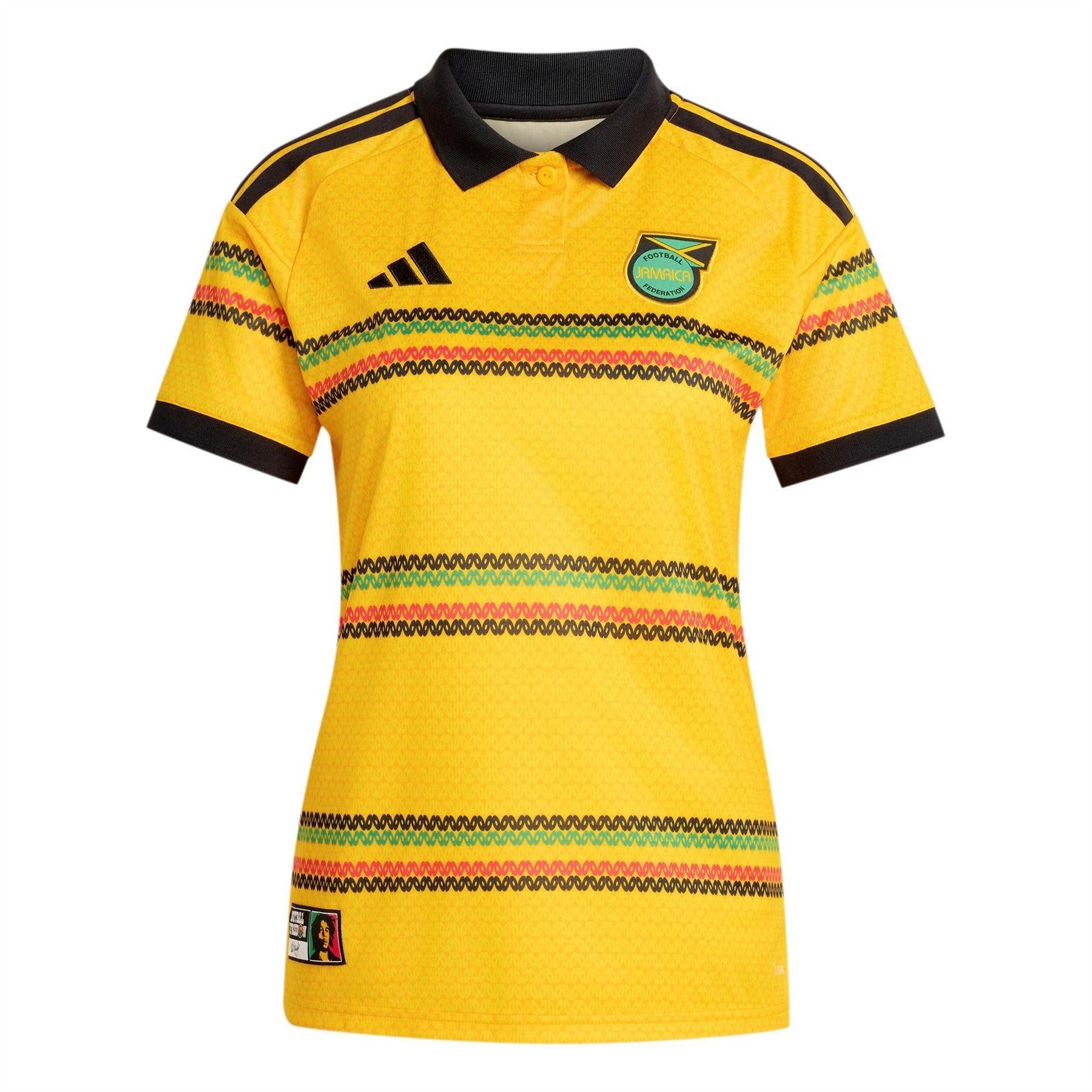 Gold-Green - Front - Adidas Womens-Ladies Bob Marley 2026 Jamaica Home Shirt