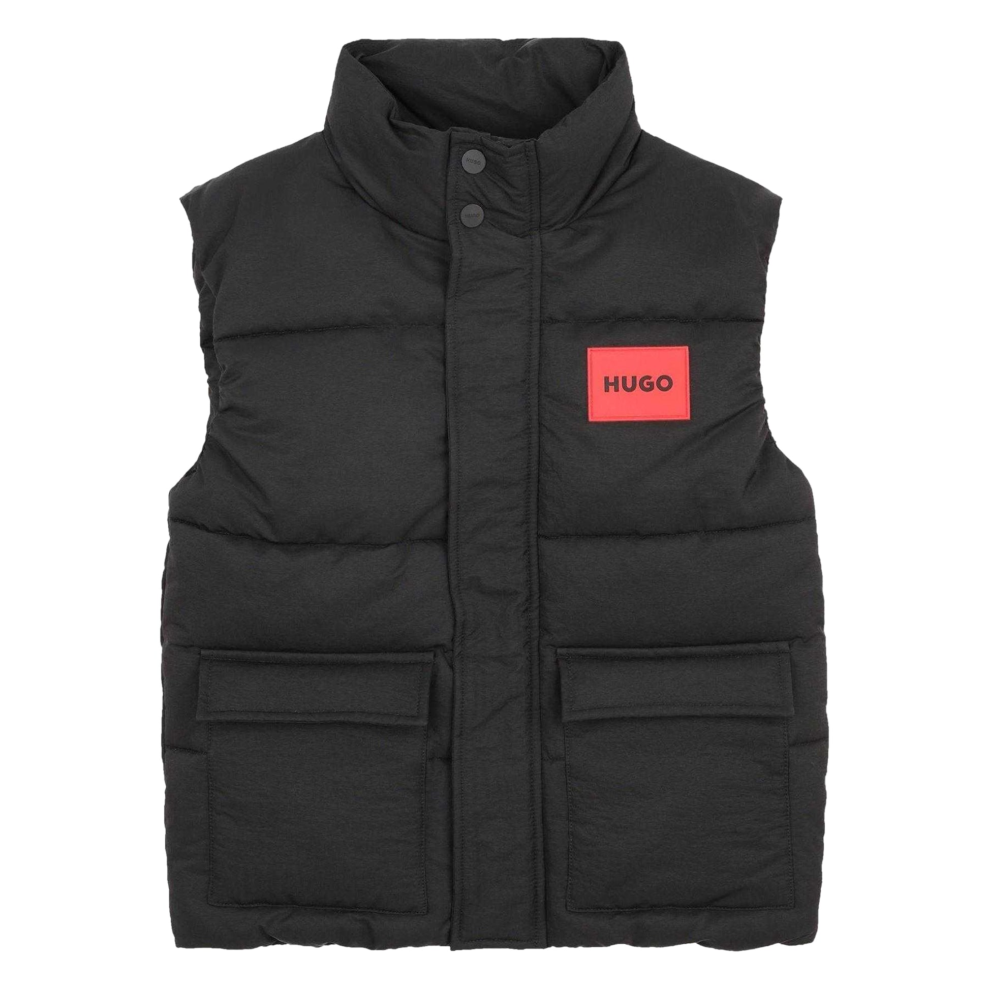 Black - Front - Hugo Childrens-Kids Padded Gilet