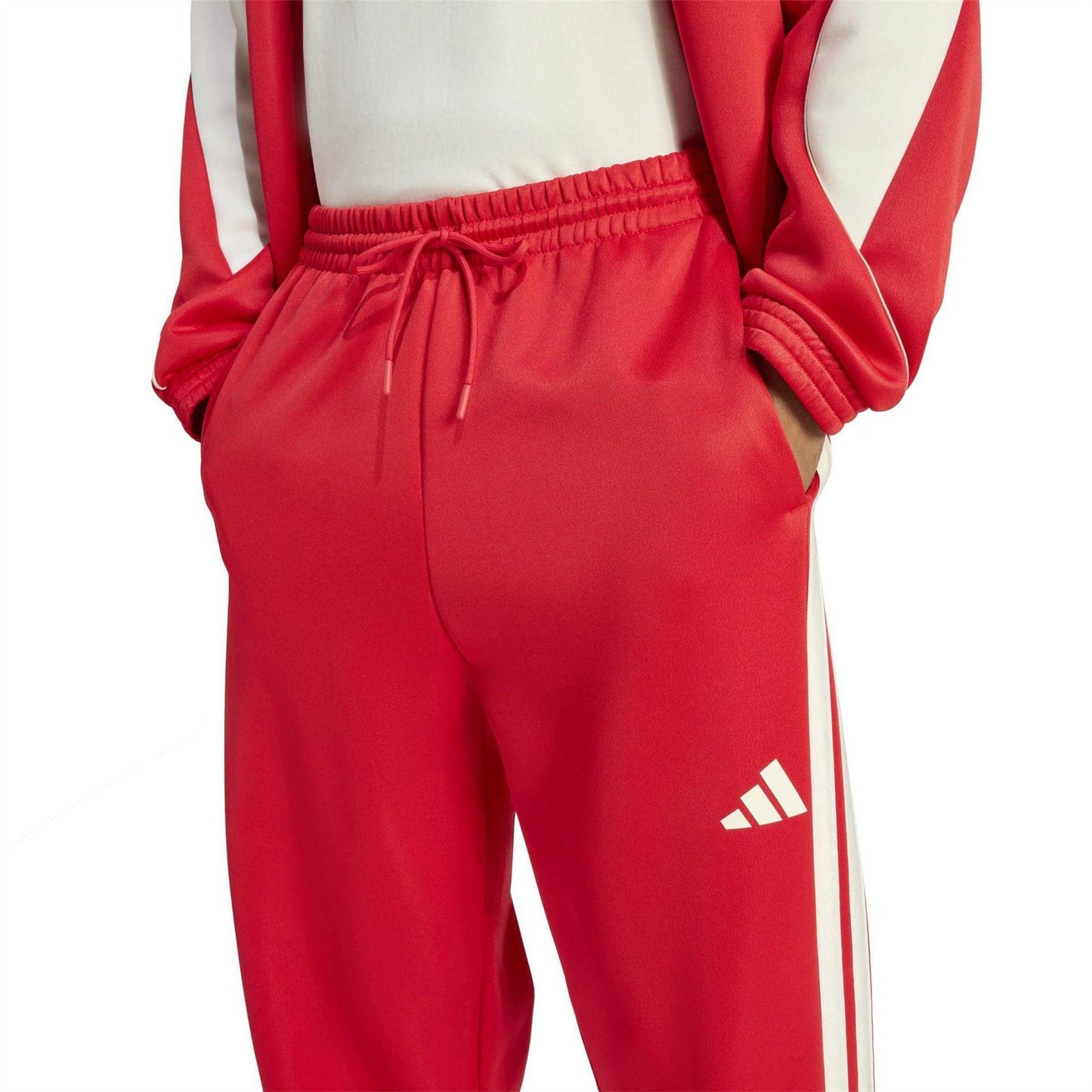 Ruby Red - Side - Adidas Unisex Adult Stadium 3 Stripes Tapered Joggers