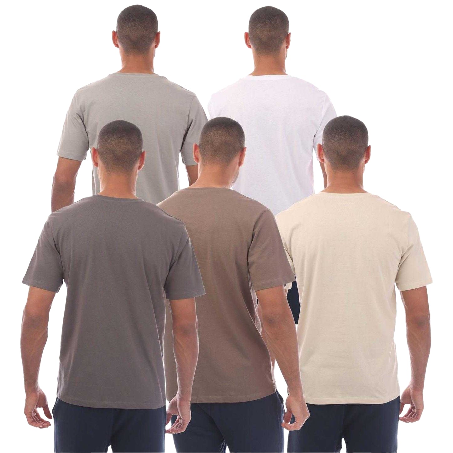 Cream-White-Grey-Brown-Dark Grey - Back - Jack And Jones Mens Tag T-Shirt (Pack of 5)