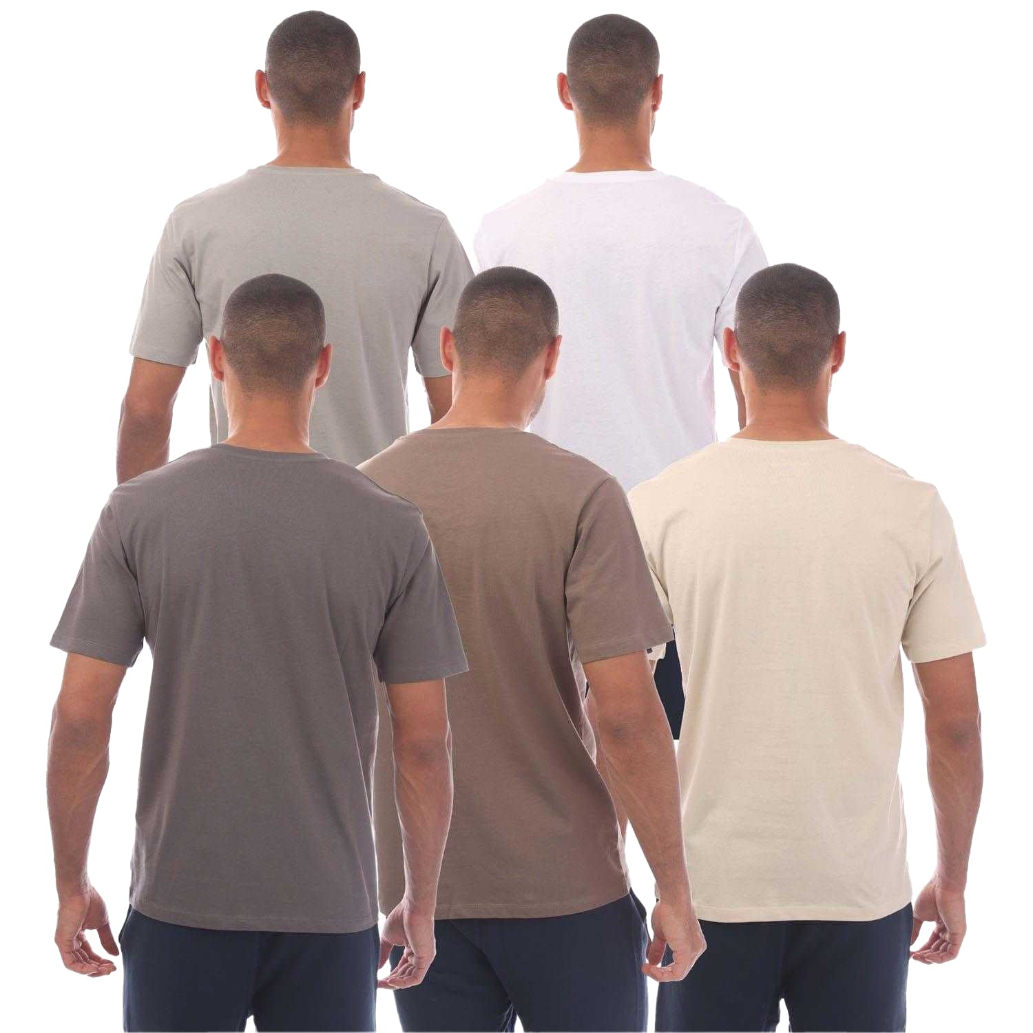 Cream-White-Grey-Brown-Dark Grey - Back - Jack And Jones Mens Tag T-Shirt (Pack of 5)