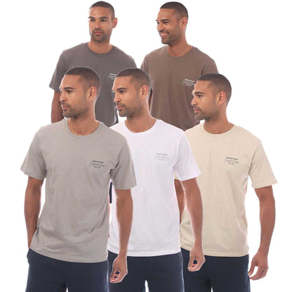 Cream-White-Grey-Brown-Dark Grey - Front - Jack And Jones Mens Tag T-Shirt (Pack of 5)