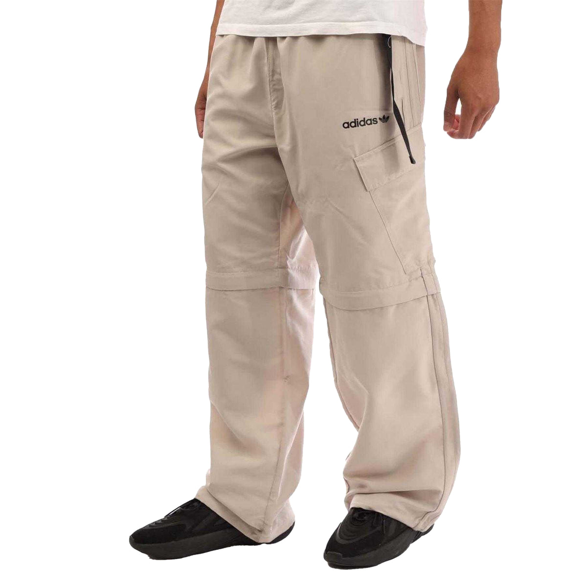 Beige - Side - Adidas Mens Cotton Zip-Off Loose Fit Joggers