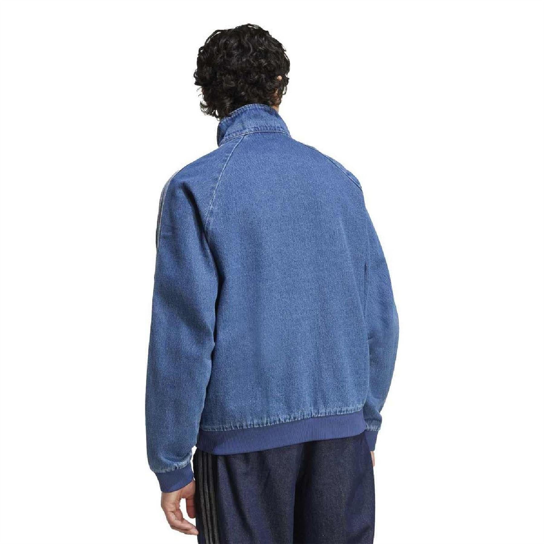 Light Denim - Back - Adidas Mens Adicolor 3 Stripes Cotton Denim High-Neck Raglan Track Top