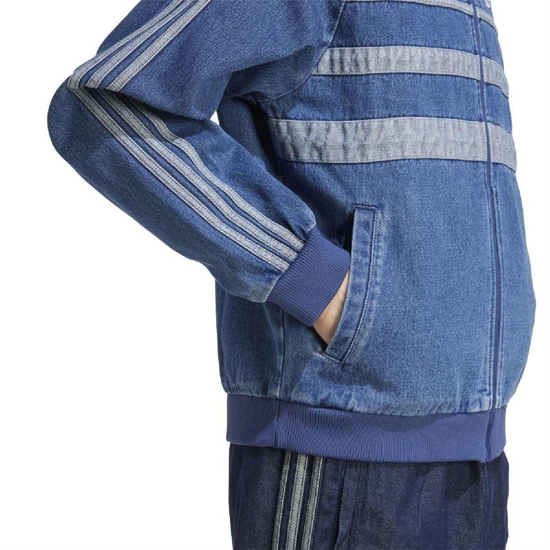 Light Denim - Side - Adidas Mens Adicolor 3 Stripes Cotton Denim High-Neck Raglan Track Top