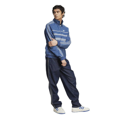 Light Denim - Pack Shot - Adidas Mens Adicolor 3 Stripes Cotton Denim High-Neck Raglan Track Top