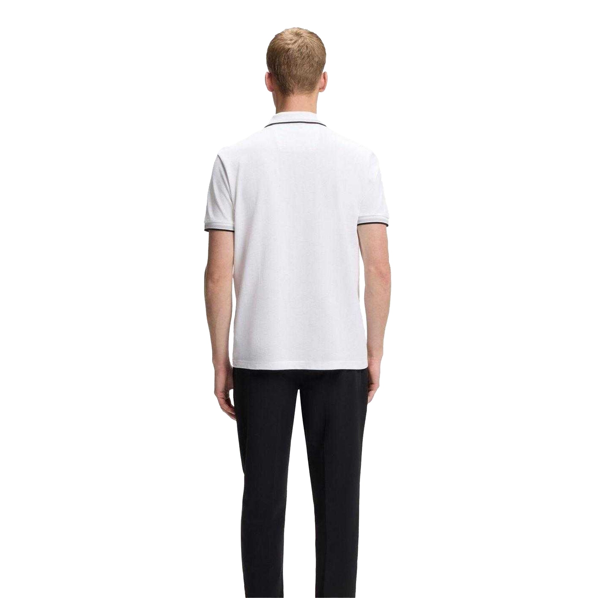 White - Back - Boss Mens Paddy Logo Contrast Trim Regular Polo Shirt