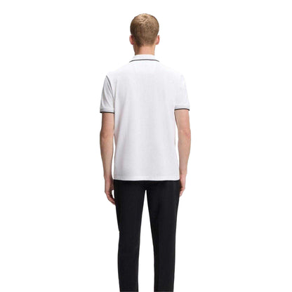 White - Back - Boss Mens Paddy Logo Contrast Trim Regular Polo Shirt