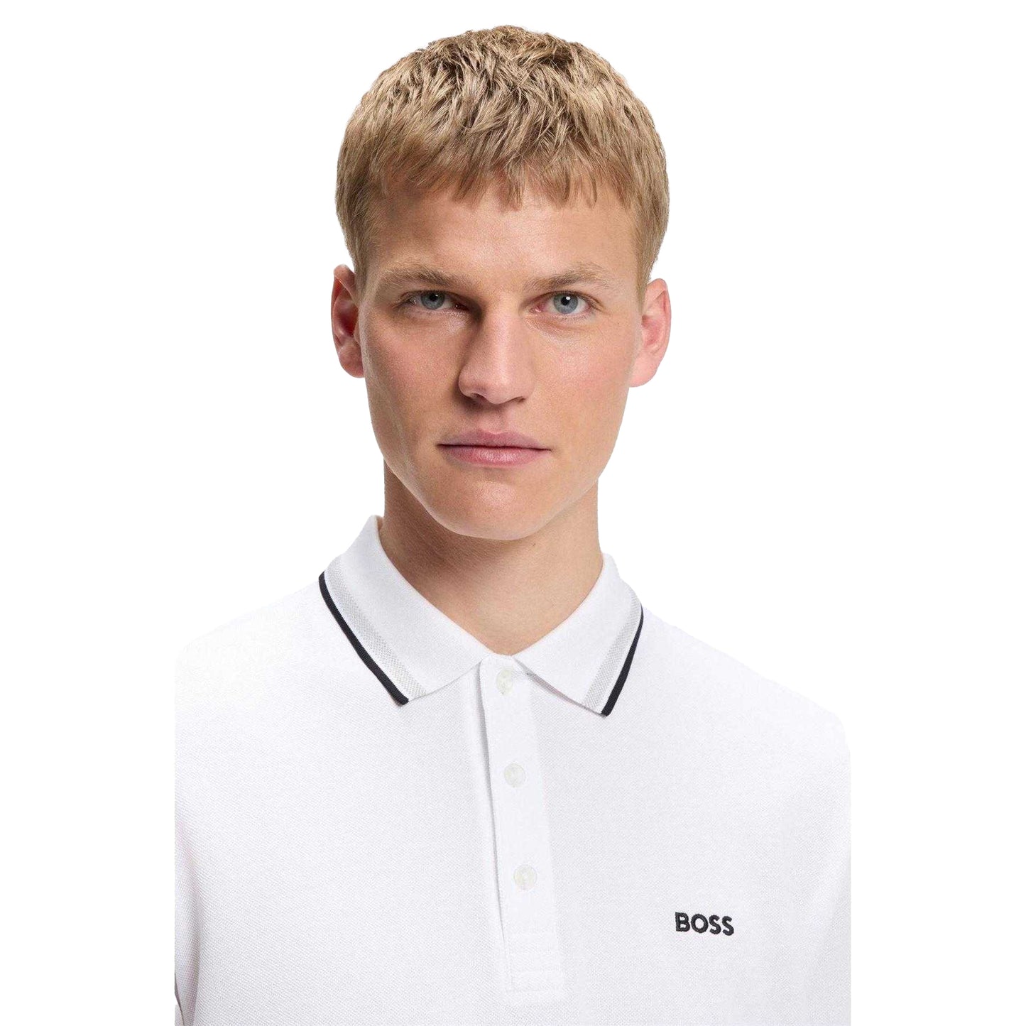 White - Side - Boss Mens Paddy Logo Contrast Trim Regular Polo Shirt