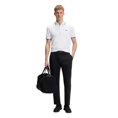 White - Pack Shot - Boss Mens Paddy Logo Contrast Trim Regular Polo Shirt