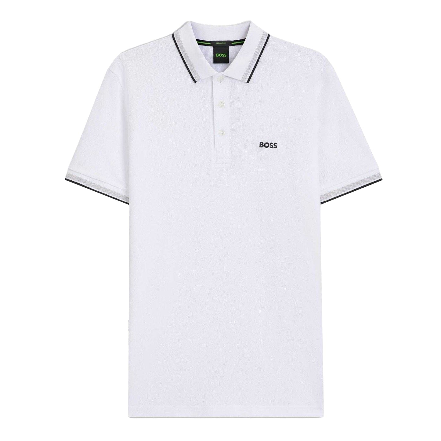 White - Front - Boss Mens Paddy Logo Contrast Trim Regular Polo Shirt