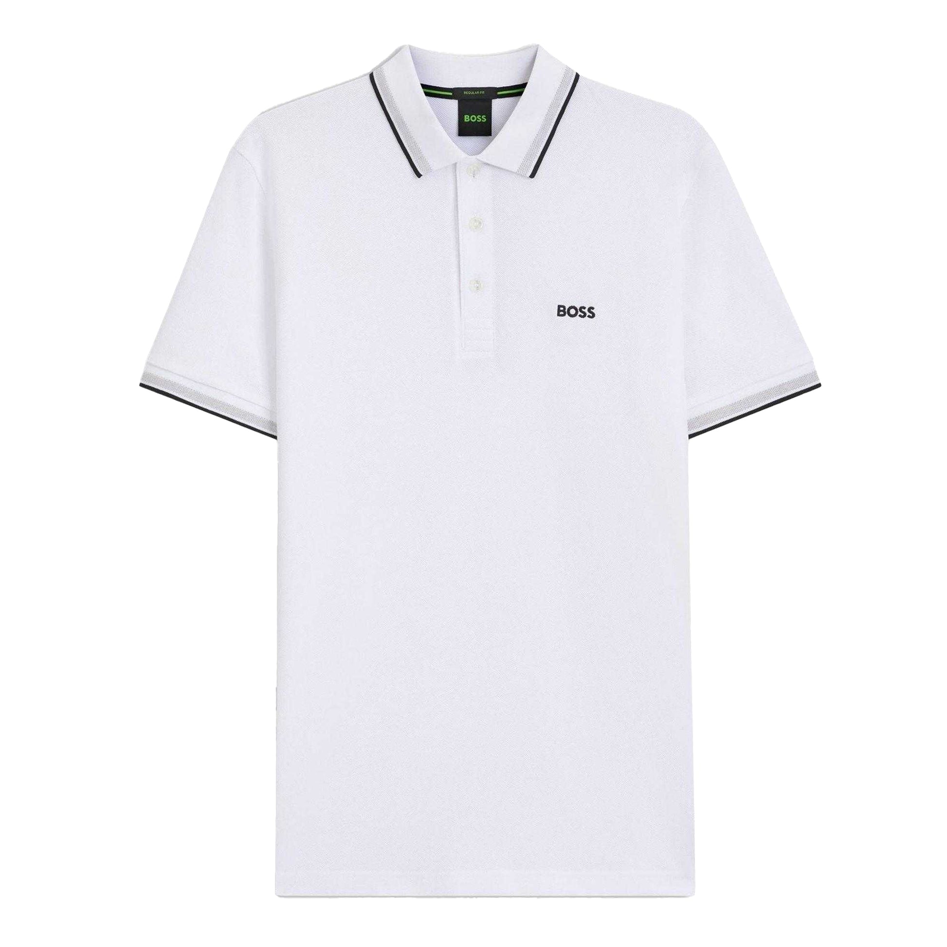 White - Front - Boss Mens Paddy Logo Contrast Trim Regular Polo Shirt