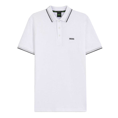 White - Front - Boss Mens Paddy Logo Contrast Trim Regular Polo Shirt