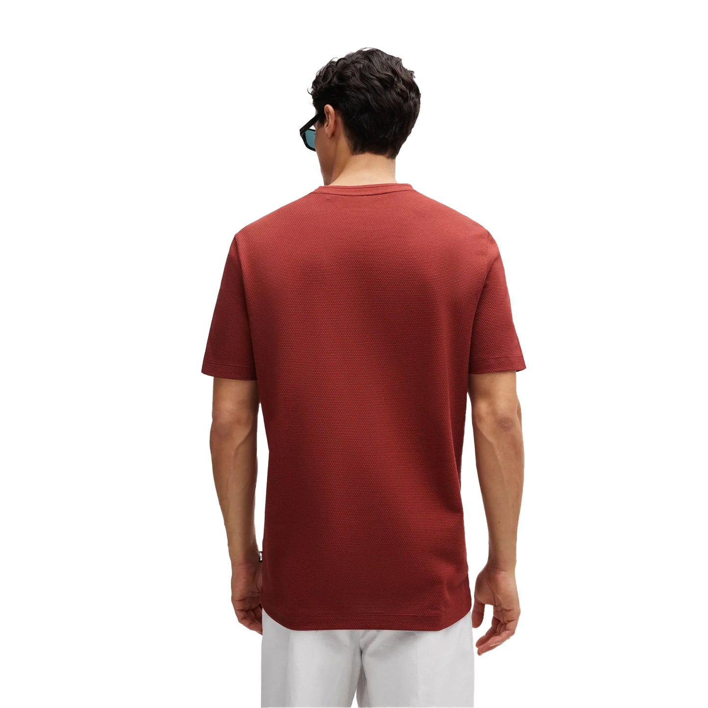 Brown - Back - Boss Mens Tiburt Bubble Structure Jacquard T-Shirt