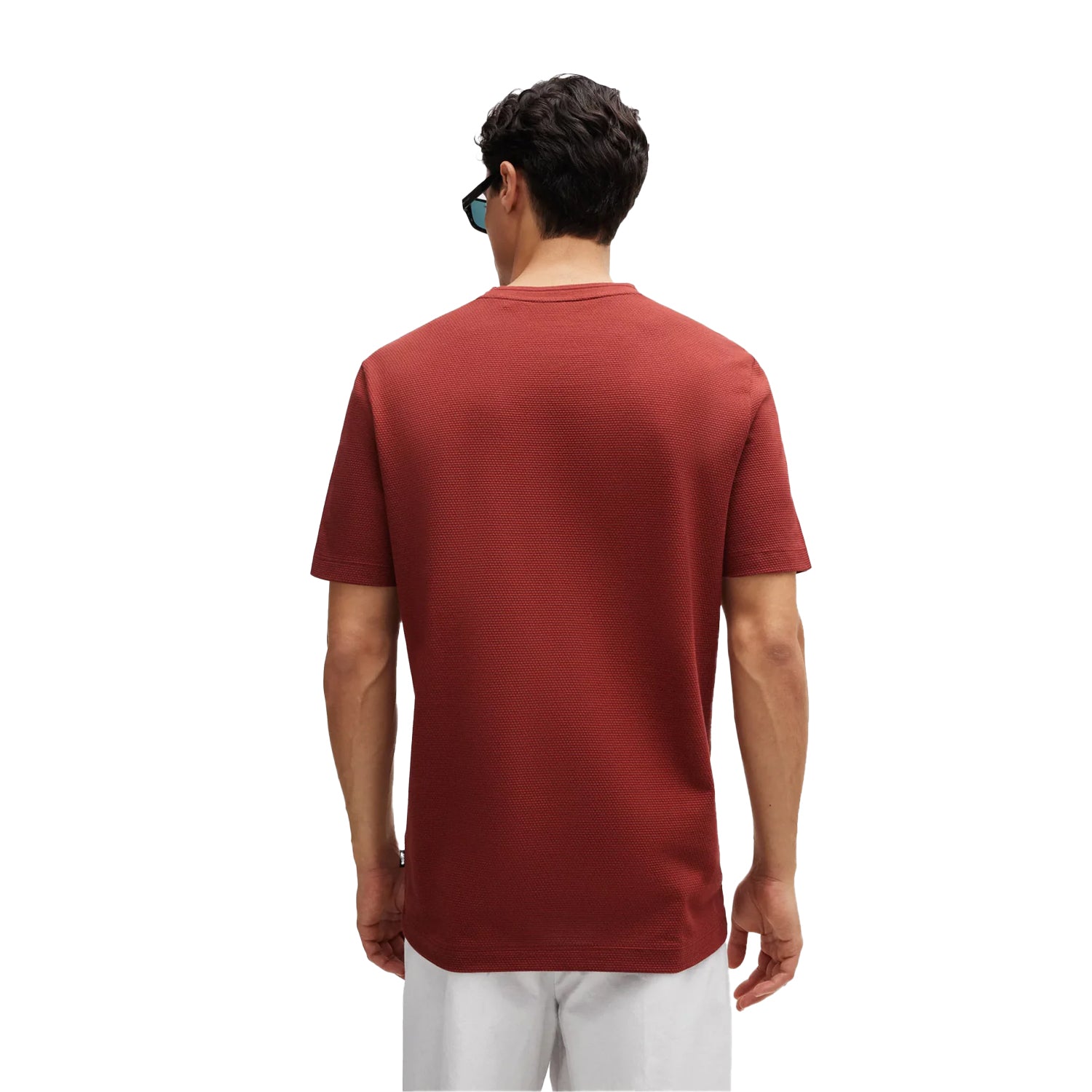 Brown - Back - Boss Mens Tiburt Bubble Structure Jacquard T-Shirt