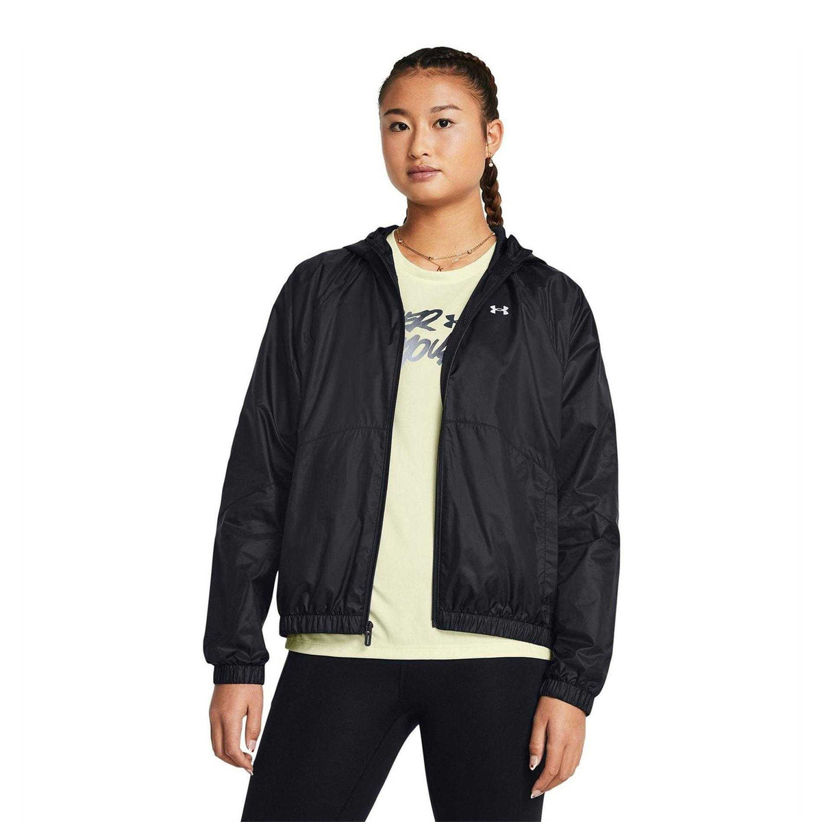 Black - Side - Under Armour Womens-Ladies Athletic Sports Windbreaker