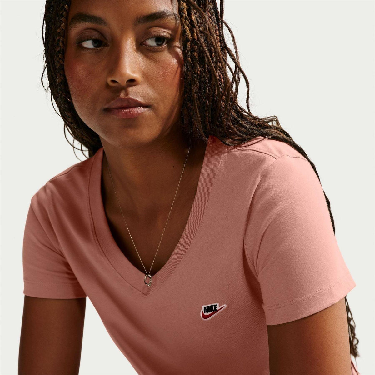 Rose Gold - Side - Nike Womens-Ladies Club V Neck T-Shirt