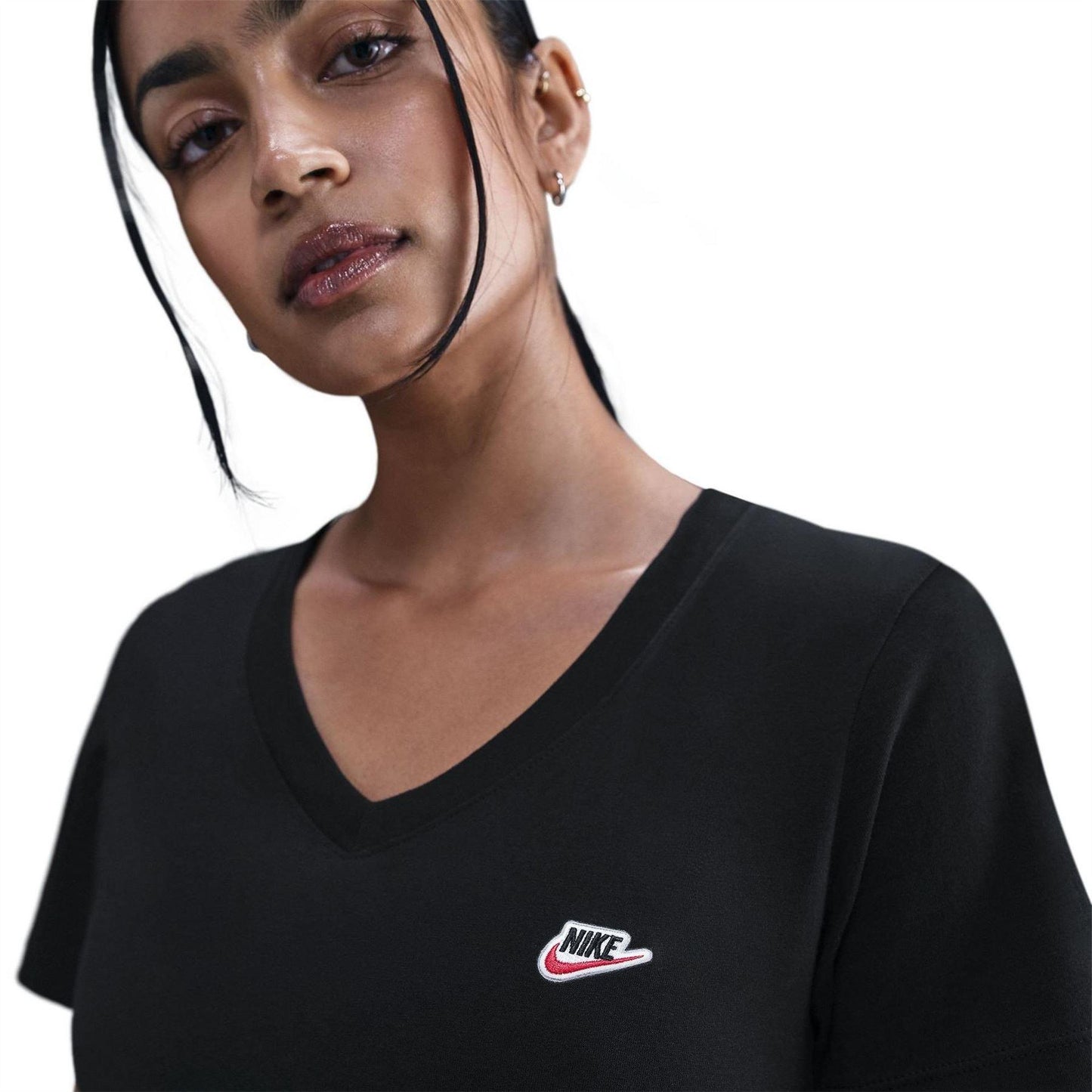 Black - Side - Nike Womens-Ladies Club V Neck T-Shirt
