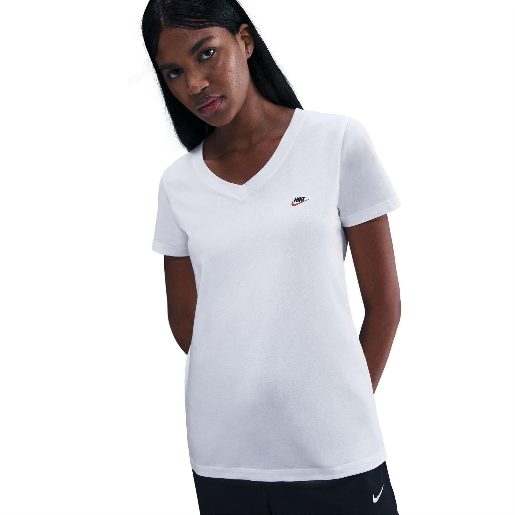 White - Front - Nike Womens-Ladies Club V Neck T-Shirt