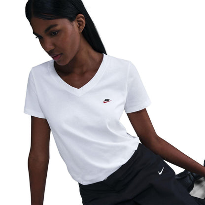 White - Side - Nike Womens-Ladies Club V Neck T-Shirt