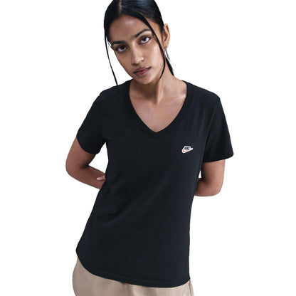 Black - Front - Nike Womens-Ladies Club V Neck T-Shirt