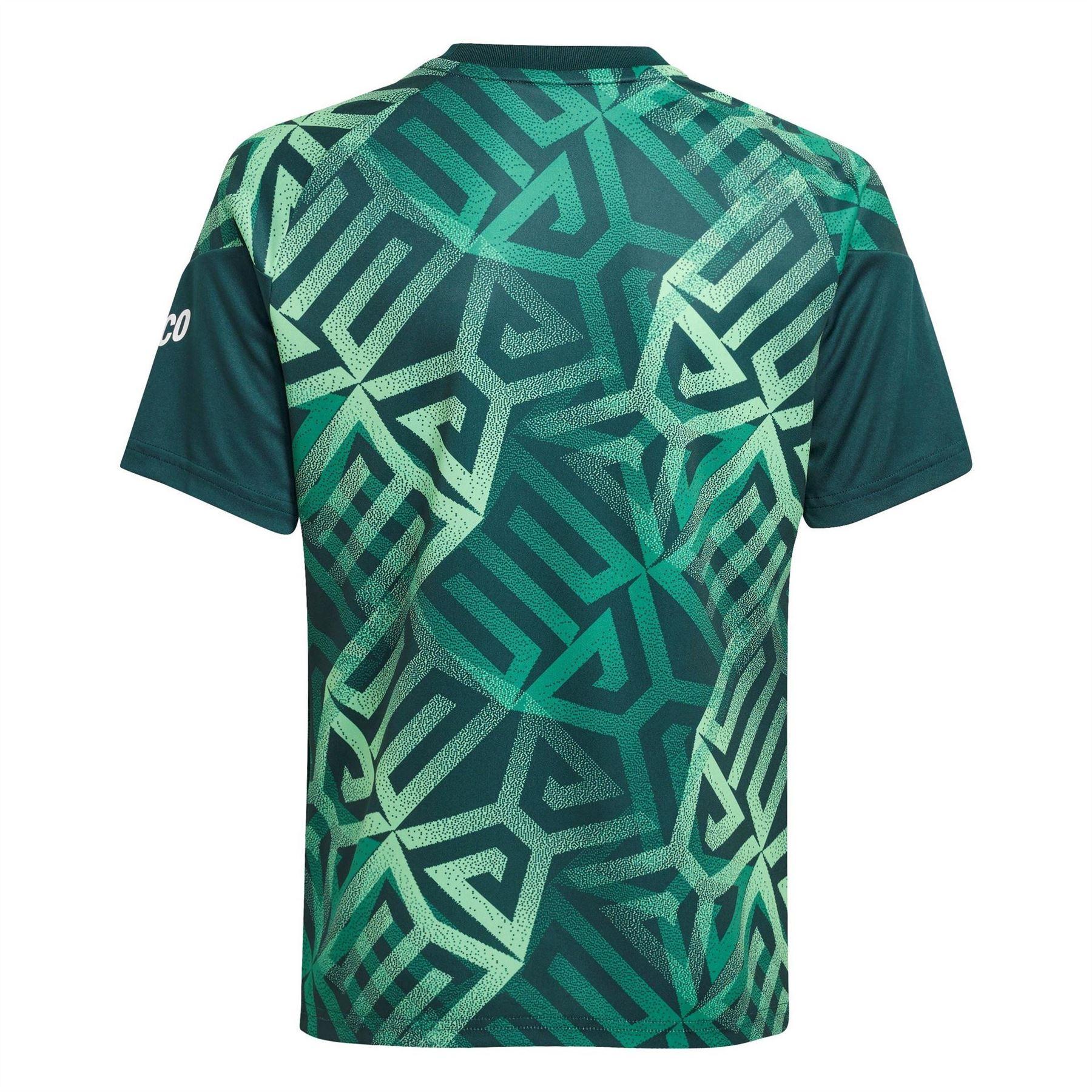 Green-White - Back - Adidas Childrens-Kids 2026 Pre Match Mexico Climacool Football Jersey
