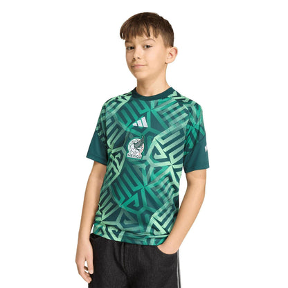 Green-White - Side - Adidas Childrens-Kids 2026 Pre Match Mexico Climacool Football Jersey