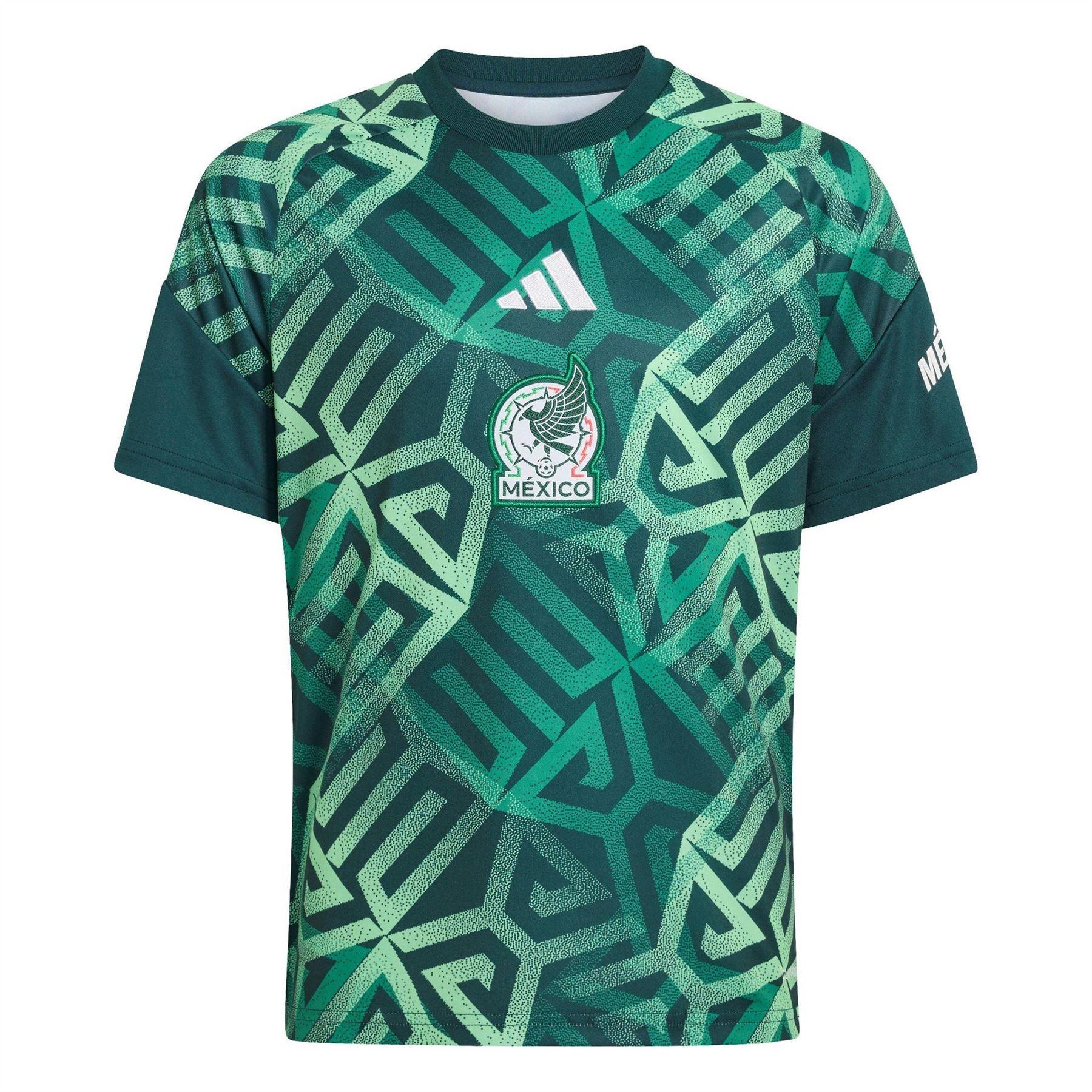 Green-White - Front - Adidas Childrens-Kids 2026 Pre Match Mexico Climacool Football Jersey