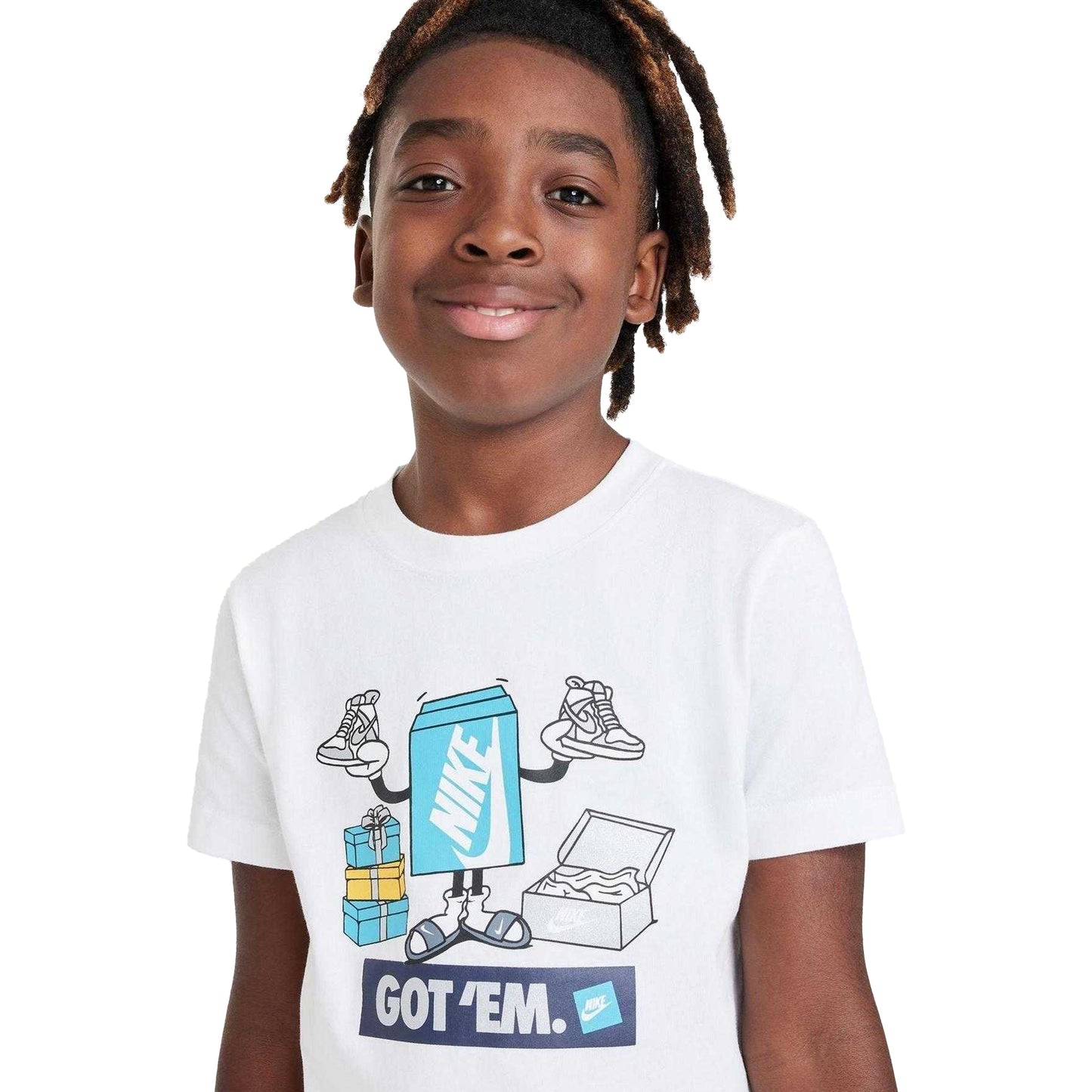 White - Side - Nike Childrens-Kids Logo Crew Neck Boxy T-Shirt