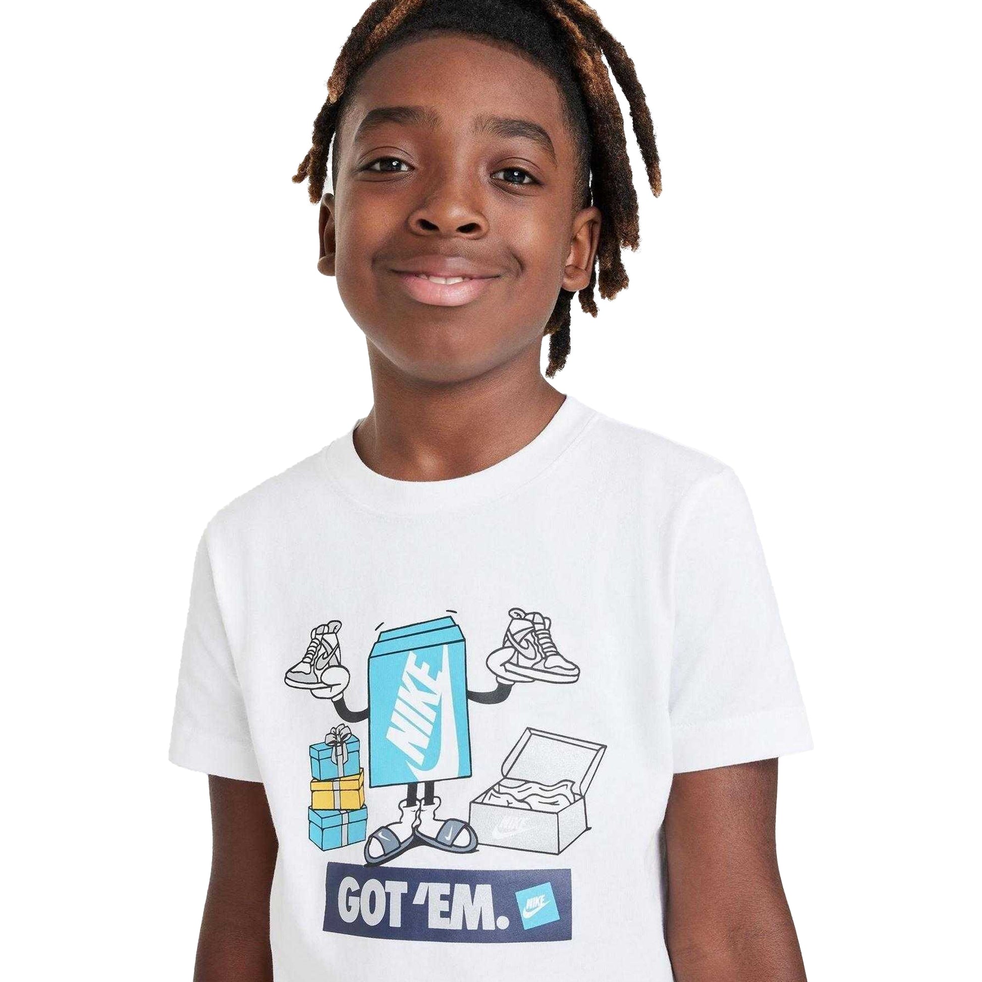 White - Side - Nike Childrens-Kids Logo Crew Neck Boxy T-Shirt