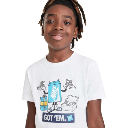 White - Side - Nike Childrens-Kids Logo Crew Neck Boxy T-Shirt