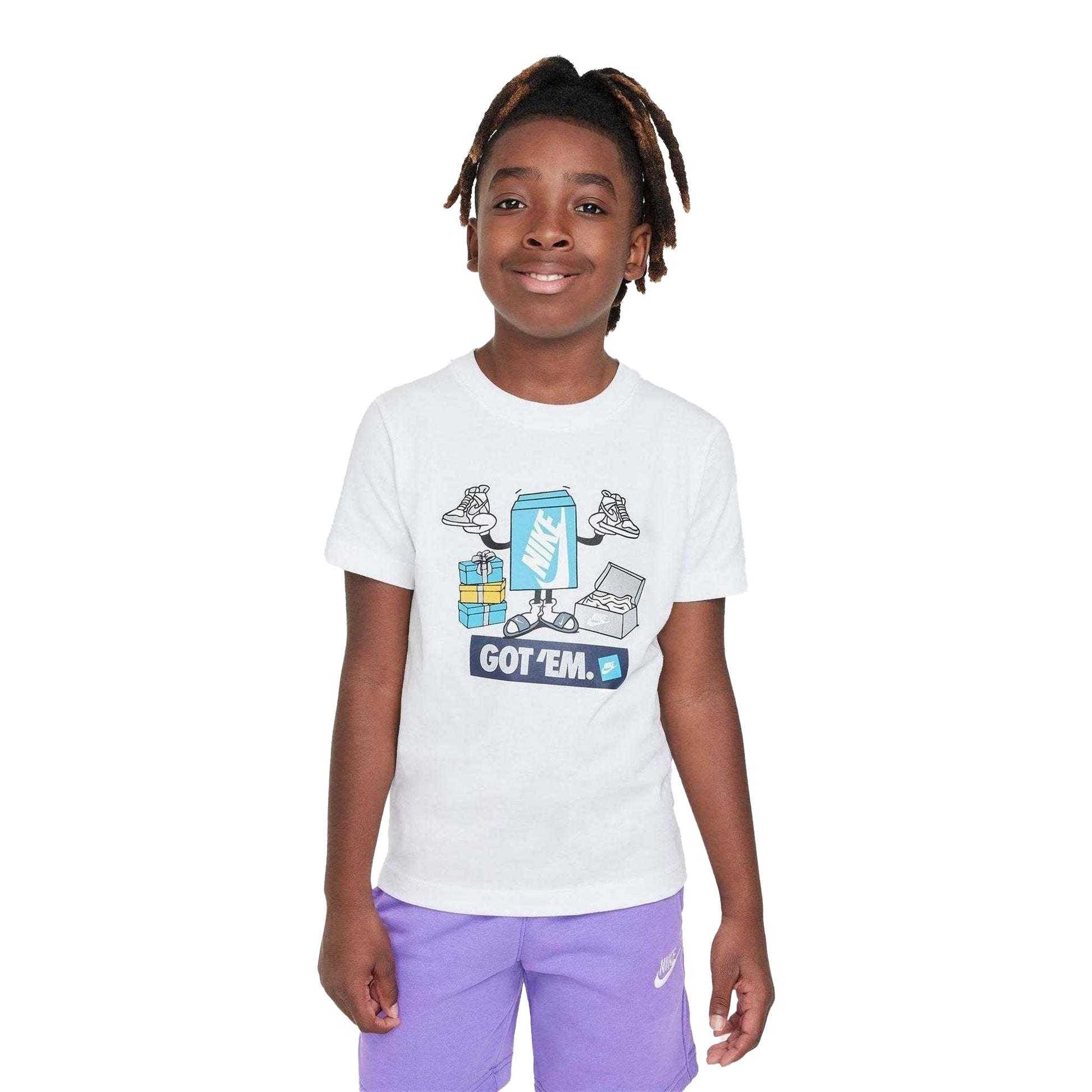 White - Front - Nike Childrens-Kids Logo Crew Neck Boxy T-Shirt