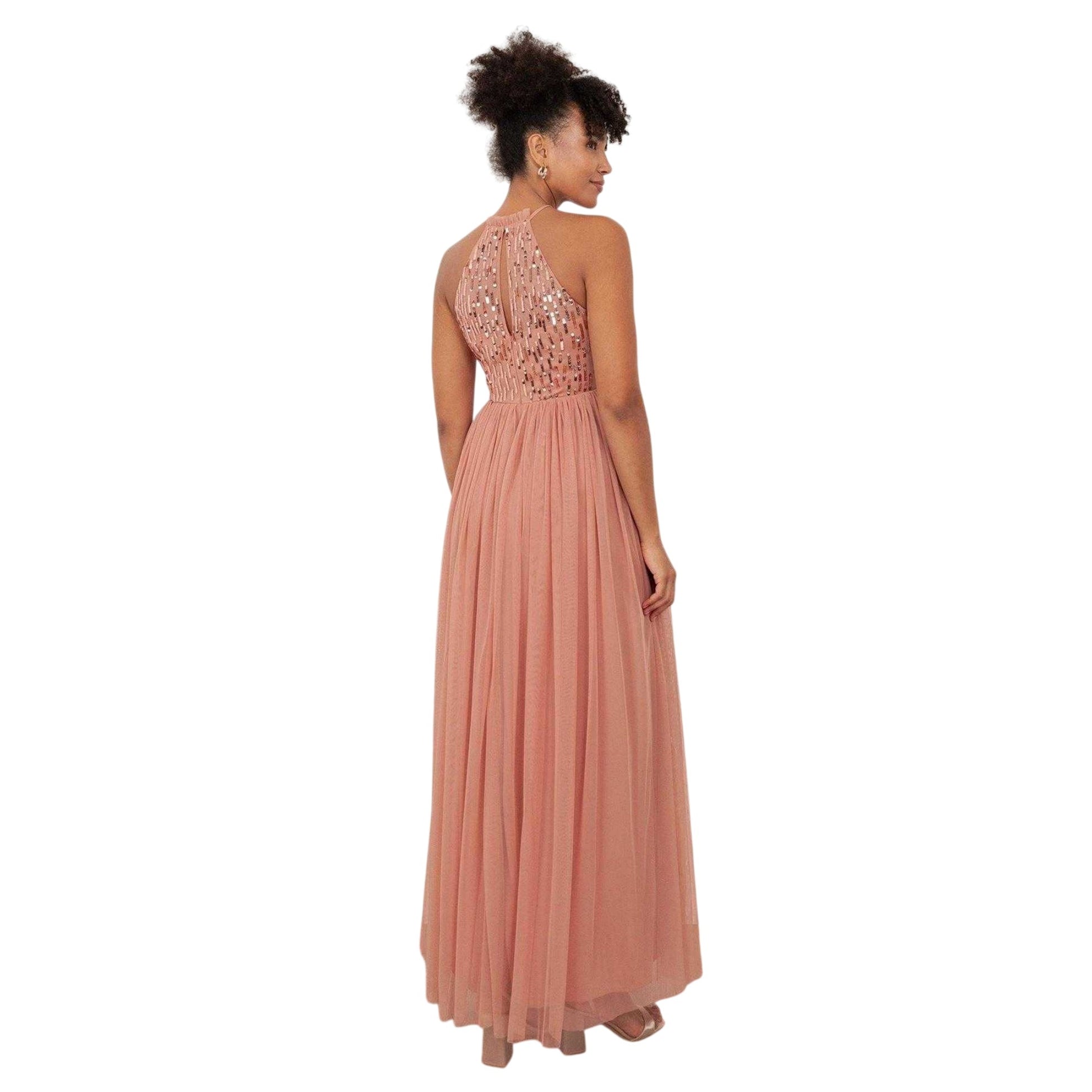 Terracotta - Back - Maya Deluxe Womens-Ladies Halter Neck Maxi Dress