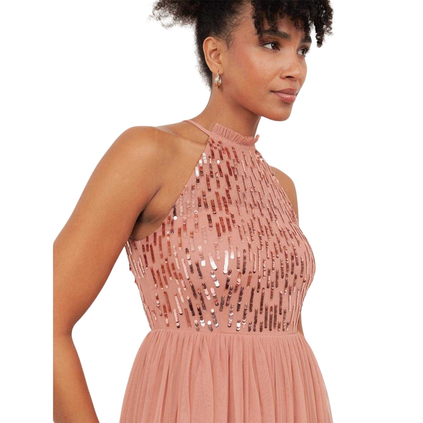Terracotta - Side - Maya Deluxe Womens-Ladies Halter Neck Maxi Dress