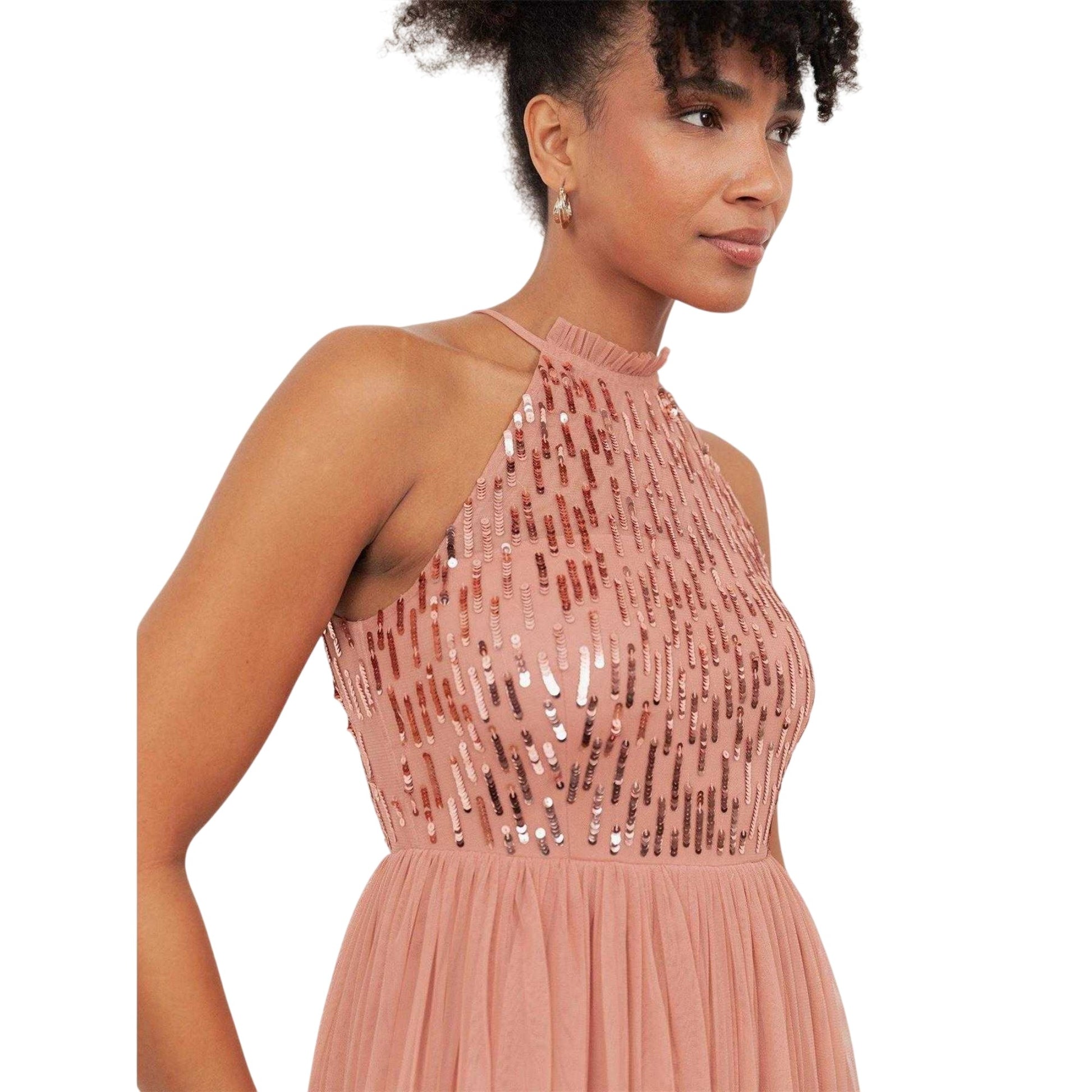 Terracotta - Side - Maya Deluxe Womens-Ladies Halter Neck Maxi Dress
