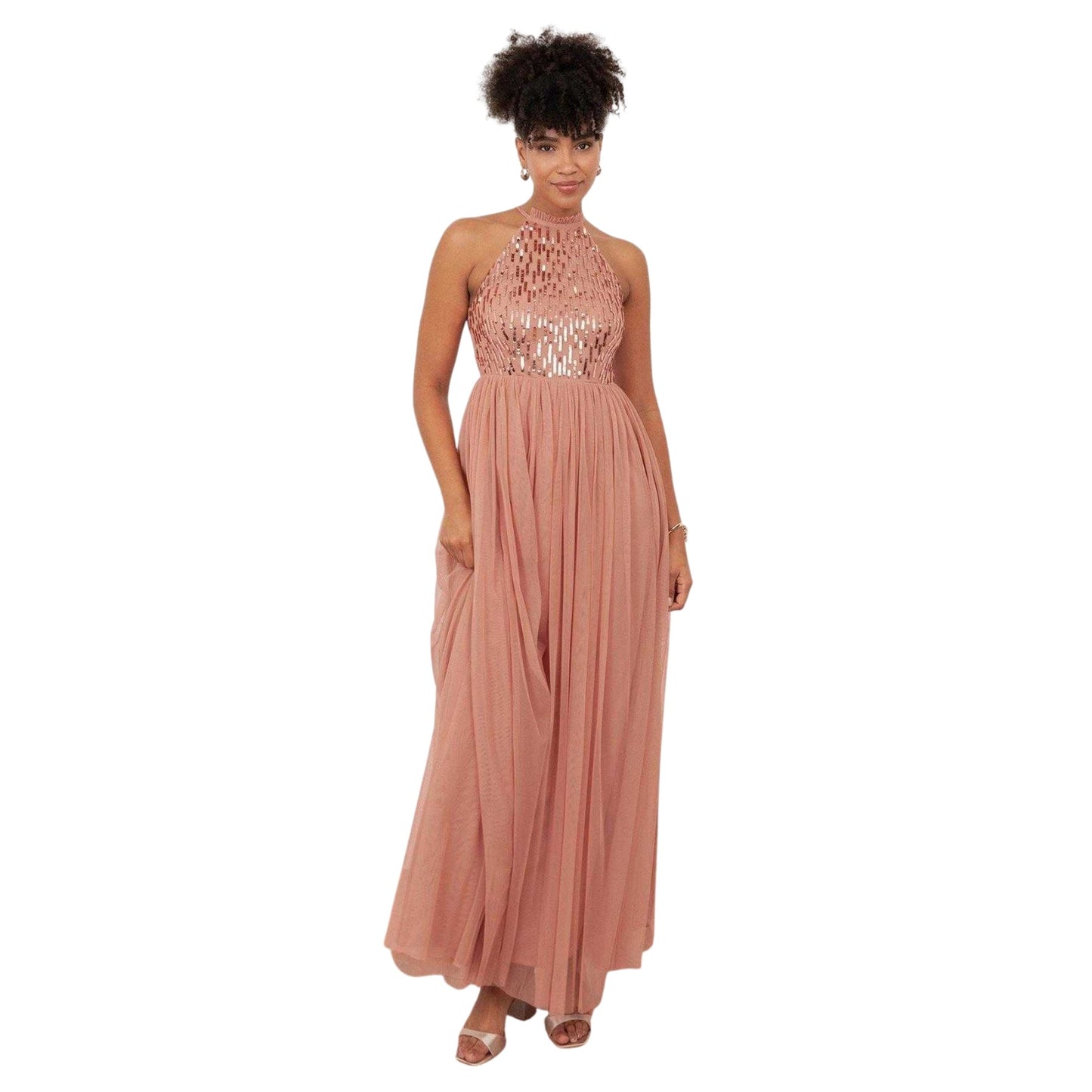 Terracotta - Front - Maya Deluxe Womens-Ladies Halter Neck Maxi Dress