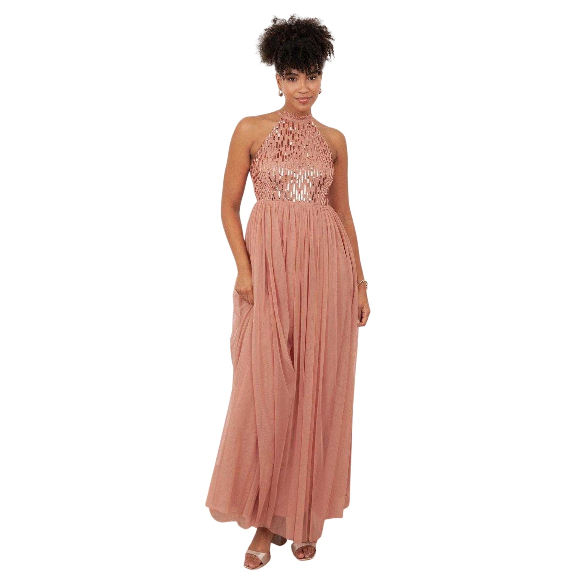 Terracotta - Front - Maya Deluxe Womens-Ladies Halter Neck Maxi Dress