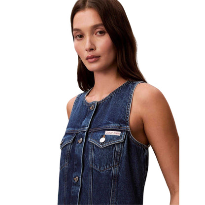 Blue - Side - Calvin Klein Womens-Ladies Denim Mini Dress