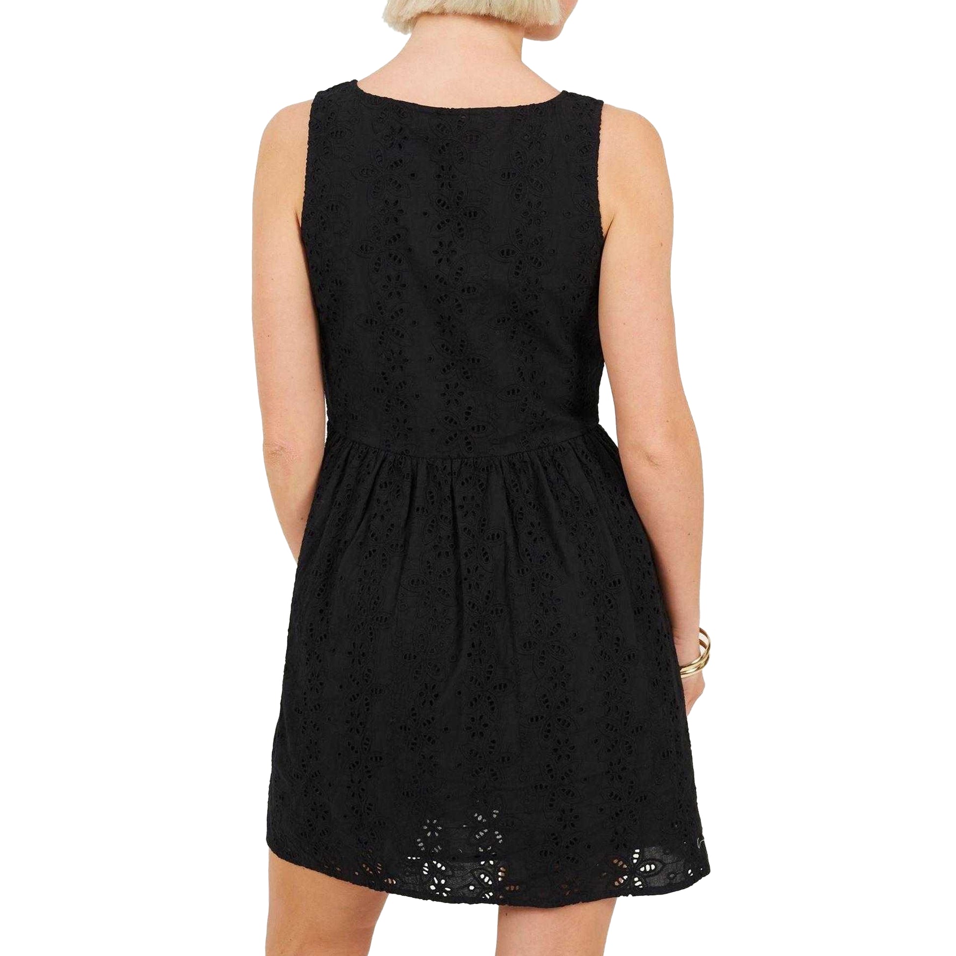 Black - Back - Brave Soul Womens-Ladies Broderie Fitted And Flared Mini Dress