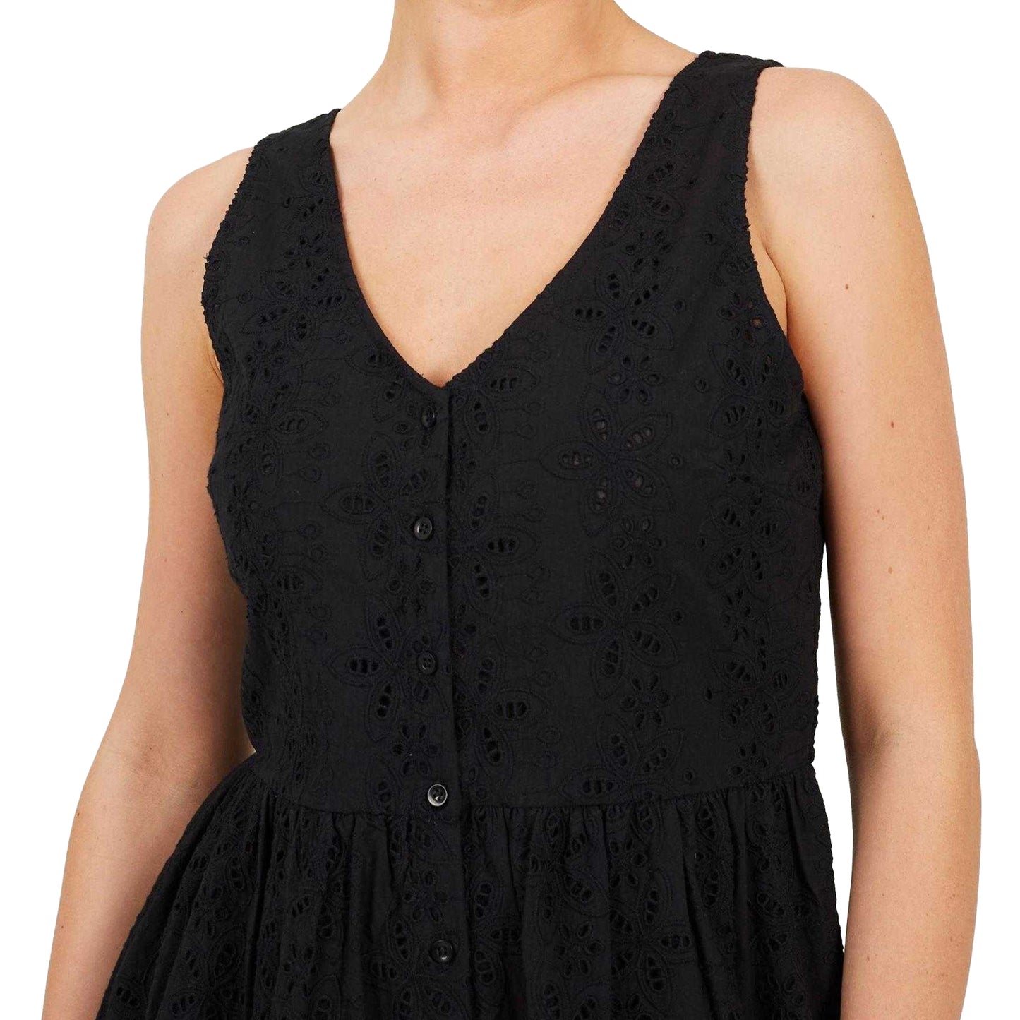 Black - Side - Brave Soul Womens-Ladies Broderie Fitted And Flared Mini Dress