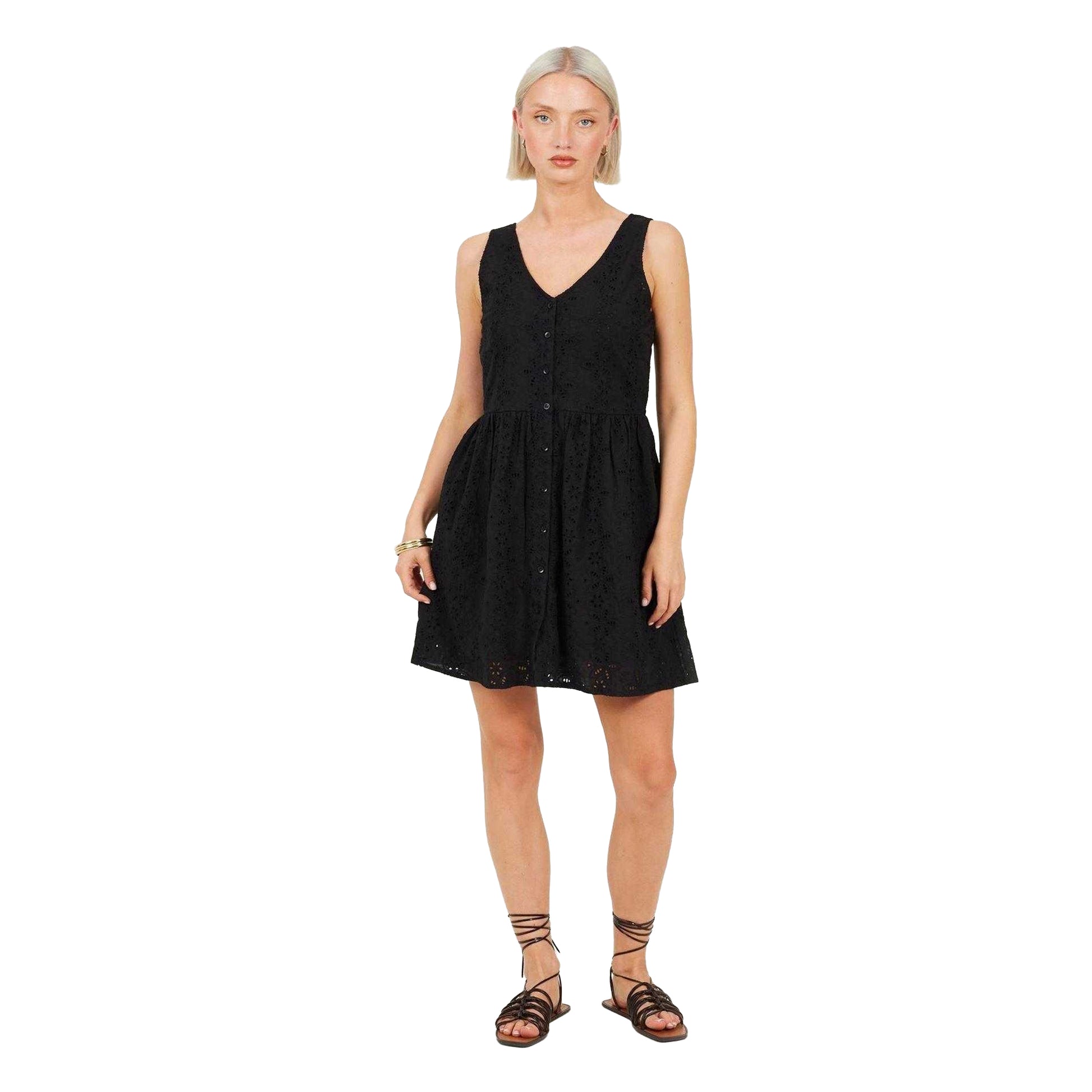 Black - Lifestyle - Brave Soul Womens-Ladies Broderie Fitted And Flared Mini Dress