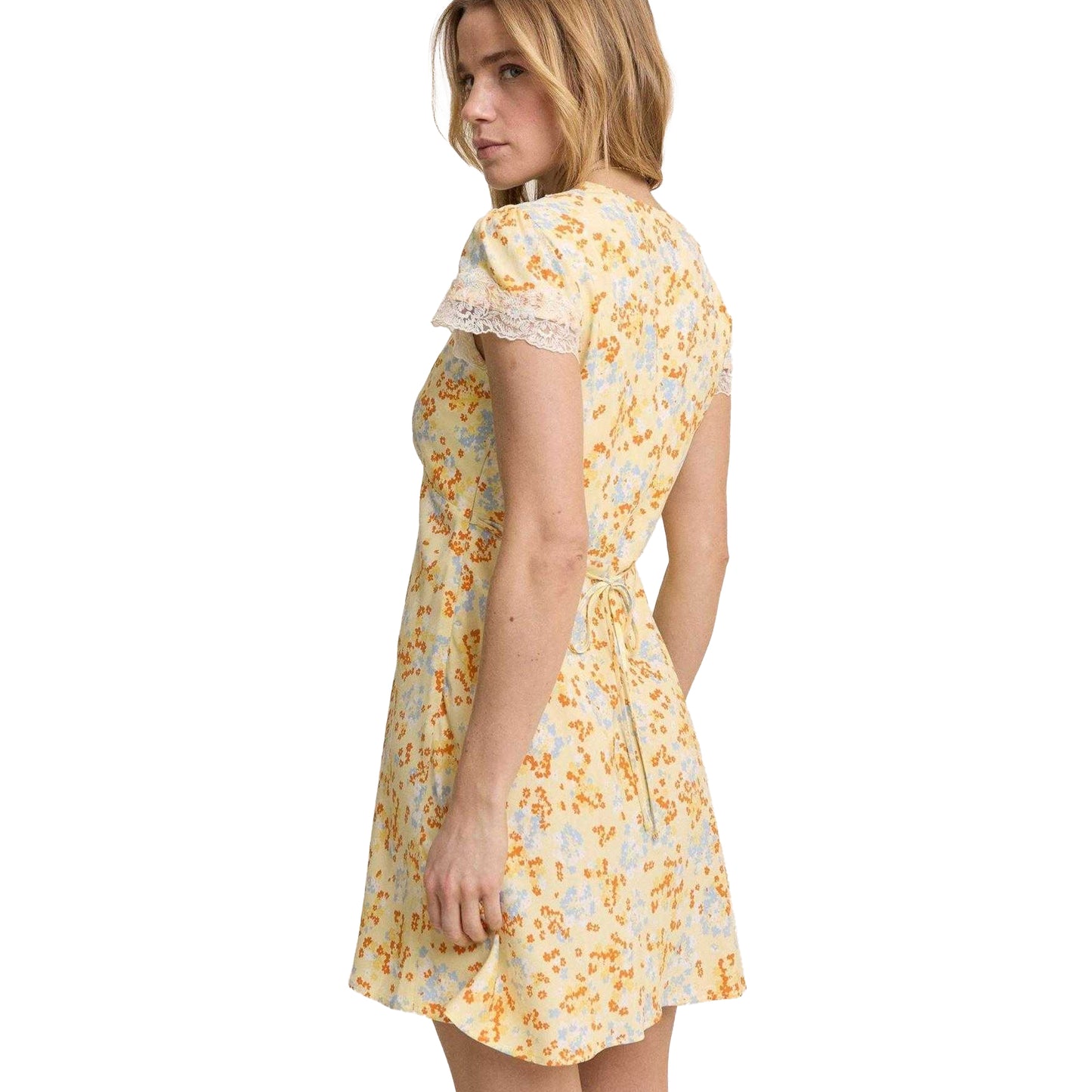 Yellow - Back - Nobody´s Child Womens-Ladies Aida Ditsy Floral Short-Sleeved Mini Dress
