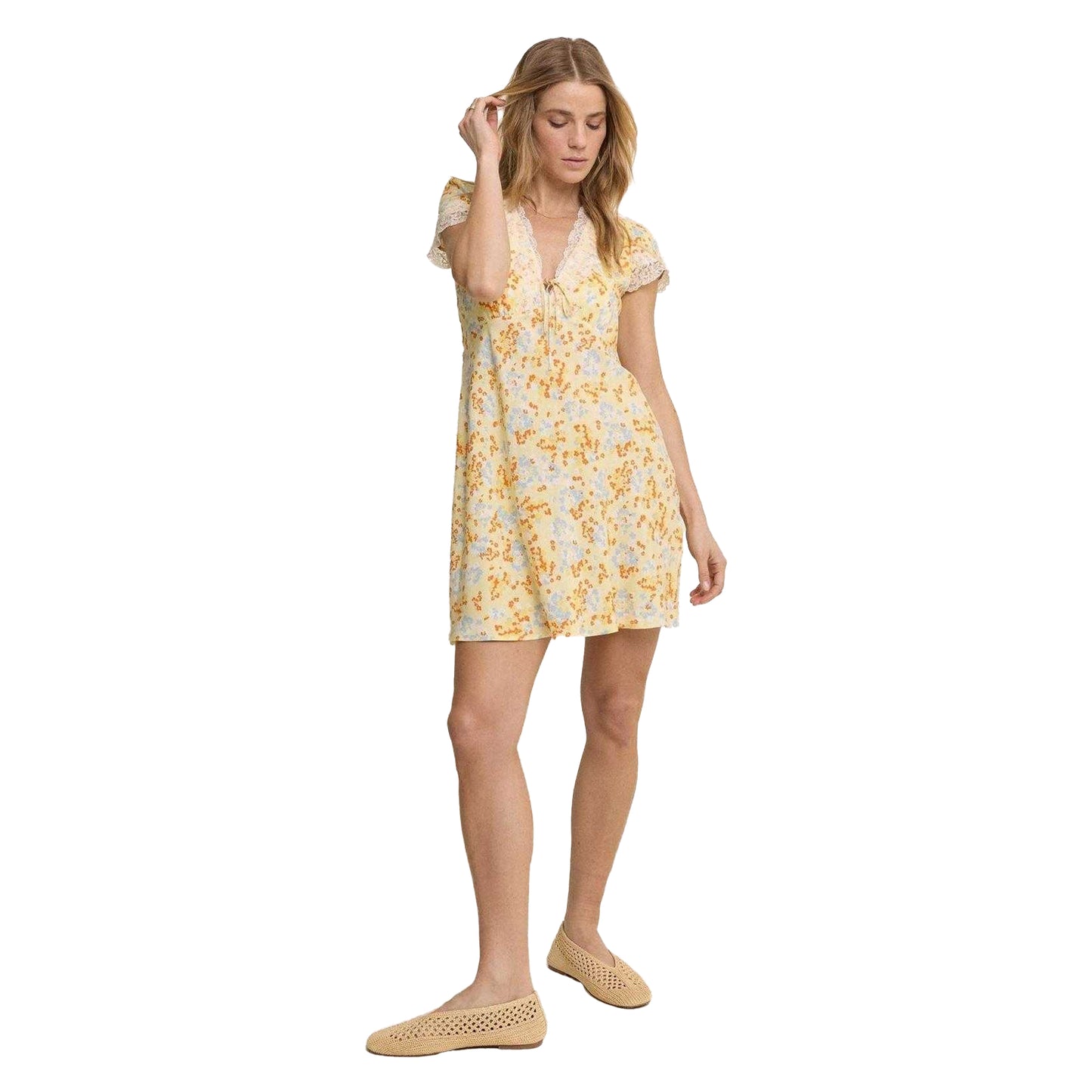 Yellow - Lifestyle - Nobody´s Child Womens-Ladies Aida Ditsy Floral Short-Sleeved Mini Dress