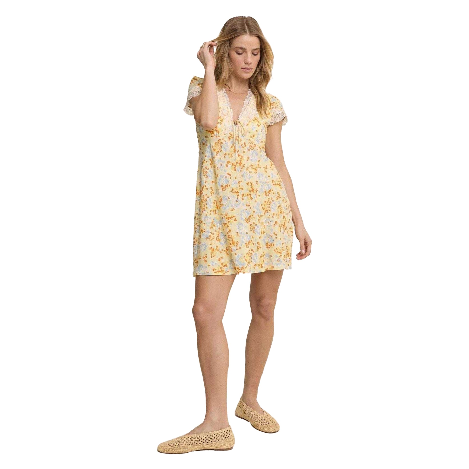Yellow - Lifestyle - Nobody´s Child Womens-Ladies Aida Ditsy Floral Short-Sleeved Mini Dress