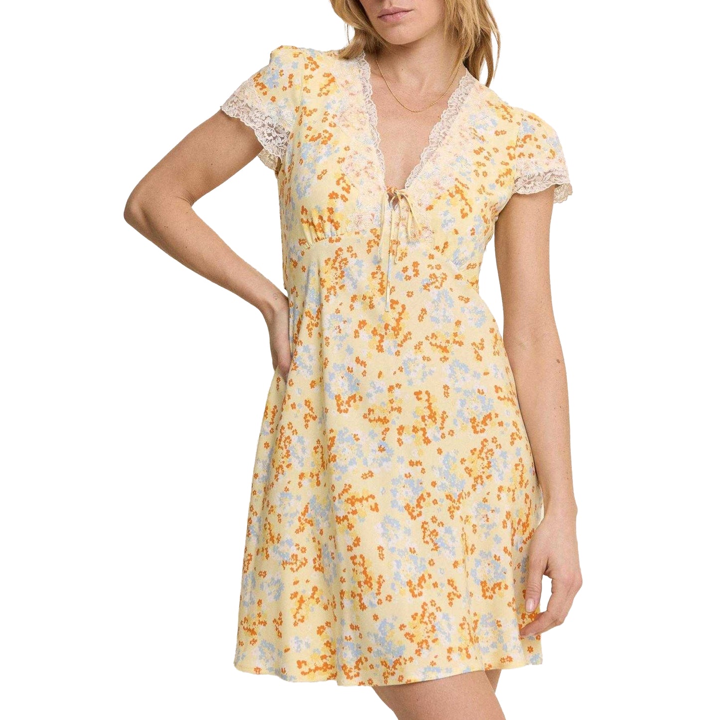 Yellow - Front - Nobody´s Child Womens-Ladies Aida Ditsy Floral Short-Sleeved Mini Dress